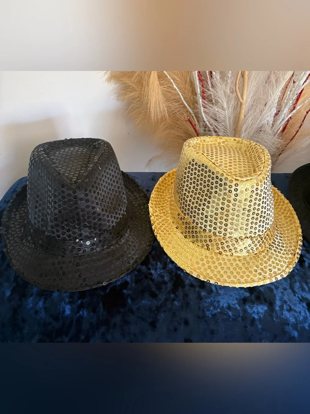 Sequin Fedora Hats - Gold and Black Set